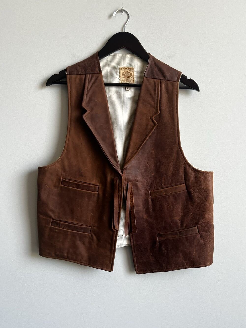 VTG 90s Wah Maker Frontier Clothing Mens Leather Vest Sz L Brown Concho Cowboy